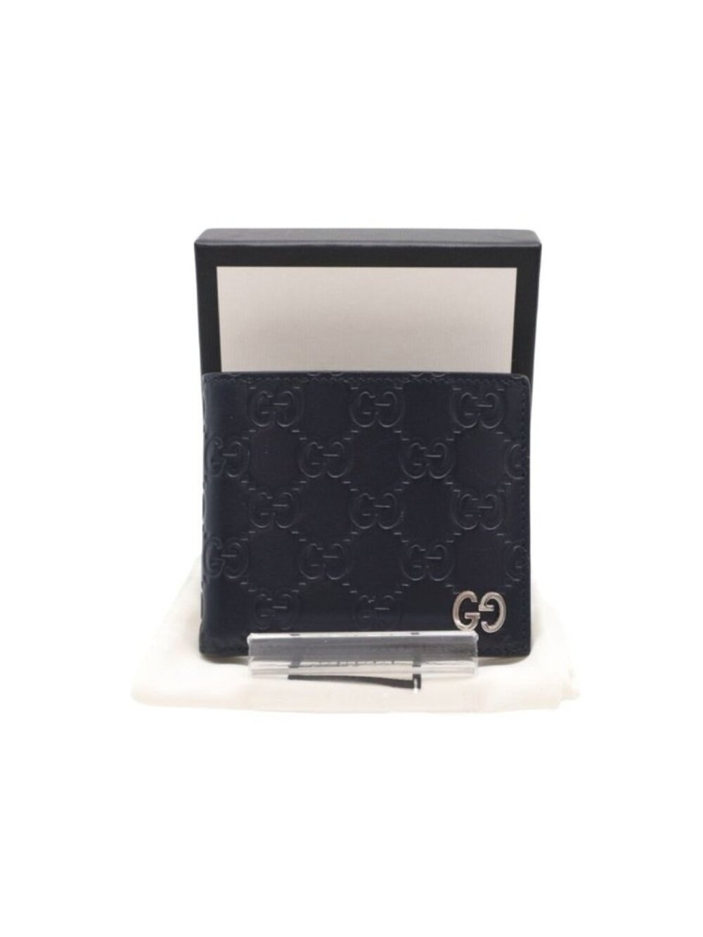 Gucci Bifold Wallet Guccissima Navy Leather Silver Wallet